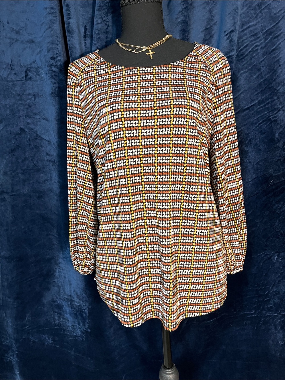 Adrianna Papell Multicolor Plaid Long-Sleeve Top